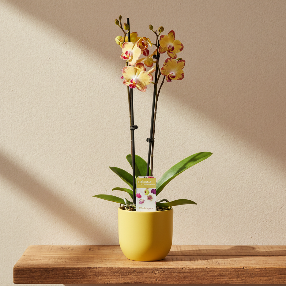 Orquídea Phalaenopsis amarilla bicolor para decoración de hogar