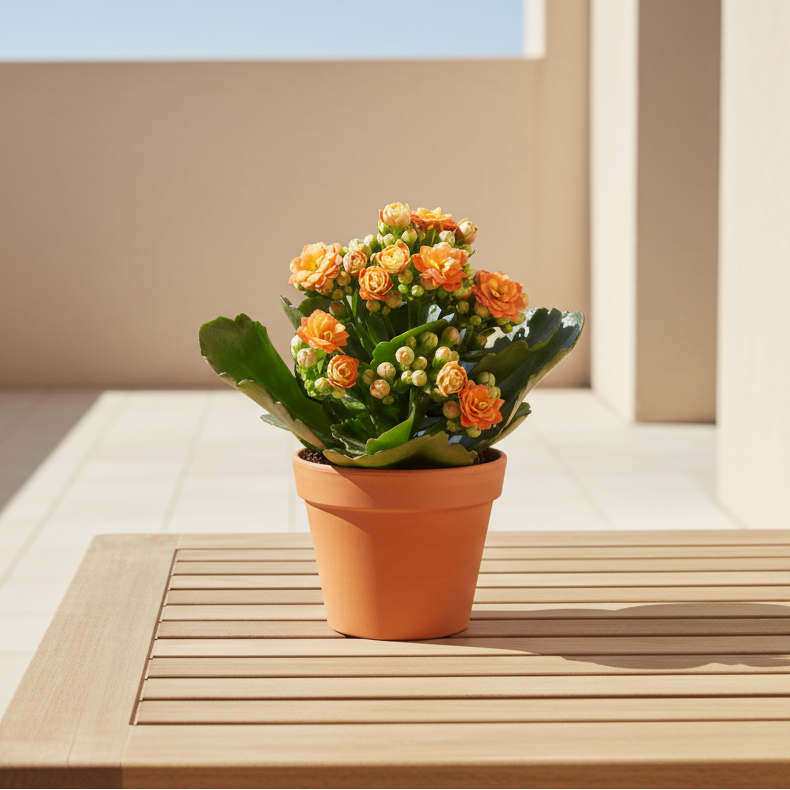 Kalanchoe con flores naranjas decorativa