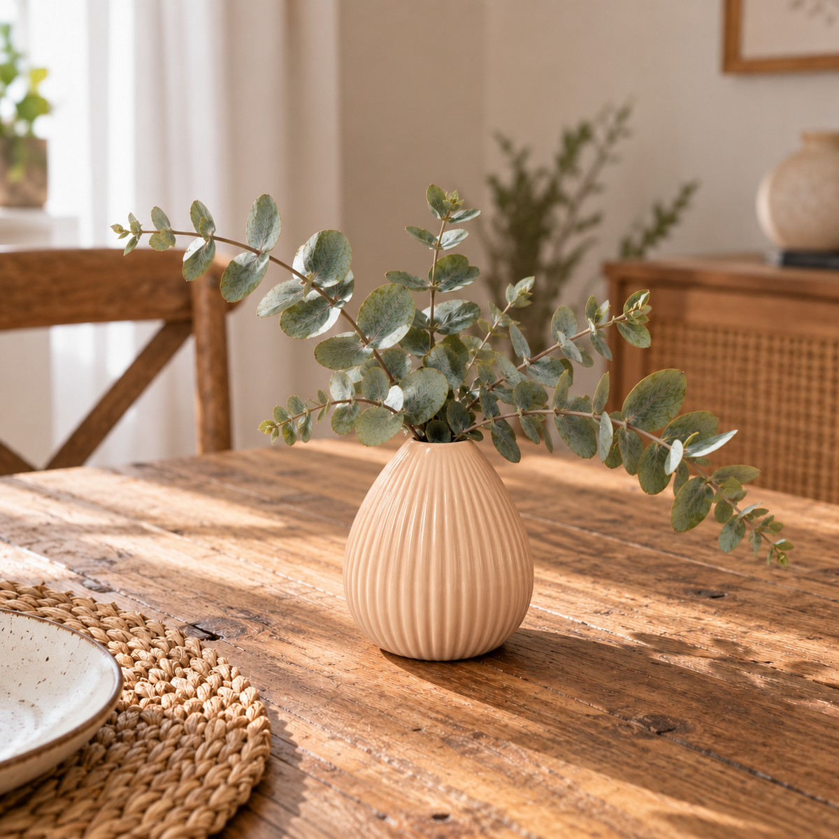 jarrón para eucalipto, jarrón para flores secas, jarrón decoración hogar, jarrón mesa comedor, jarrón estilo vintage, jarrón decoración rústica