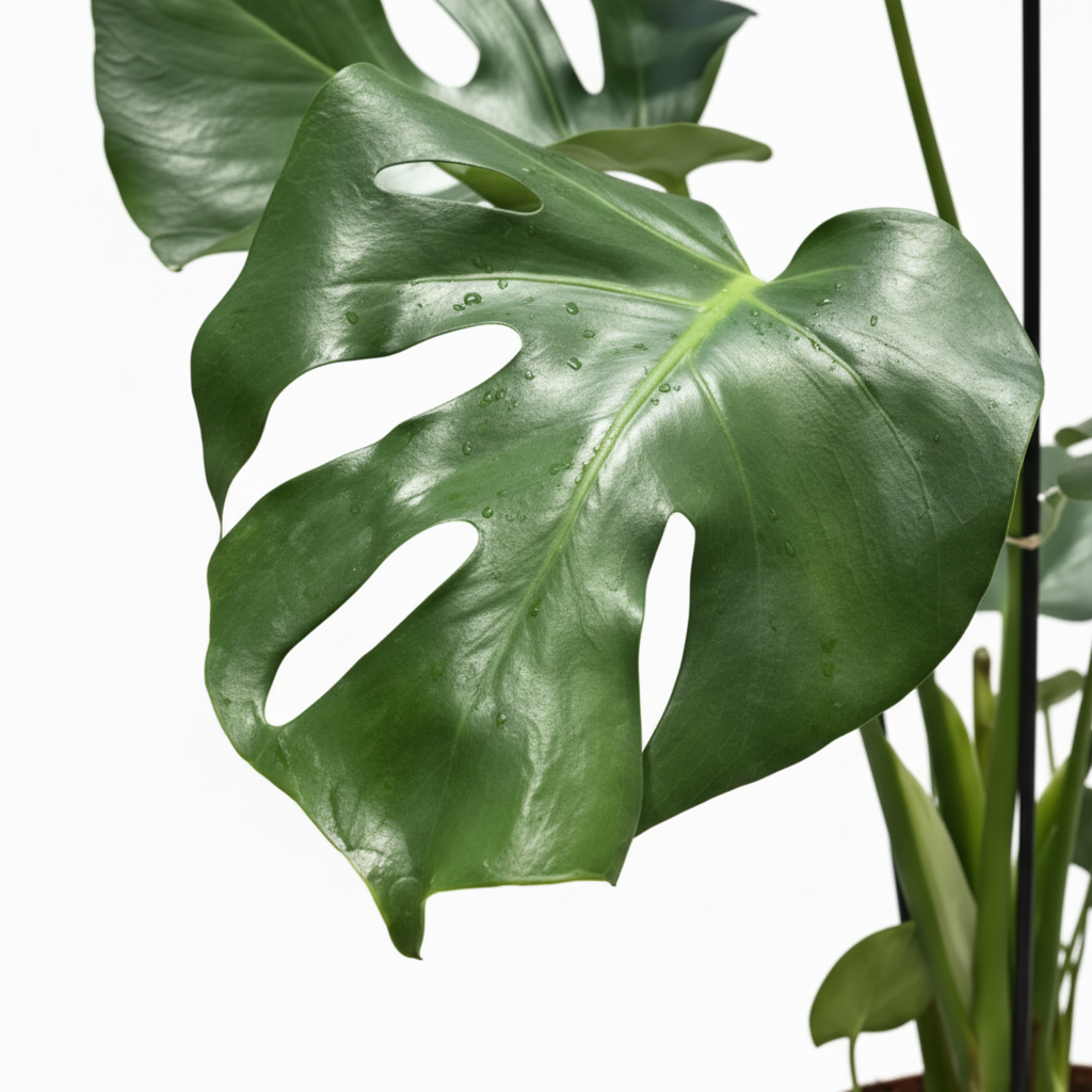 planta de hojas grandes, monstera verde, planta tropical de interior