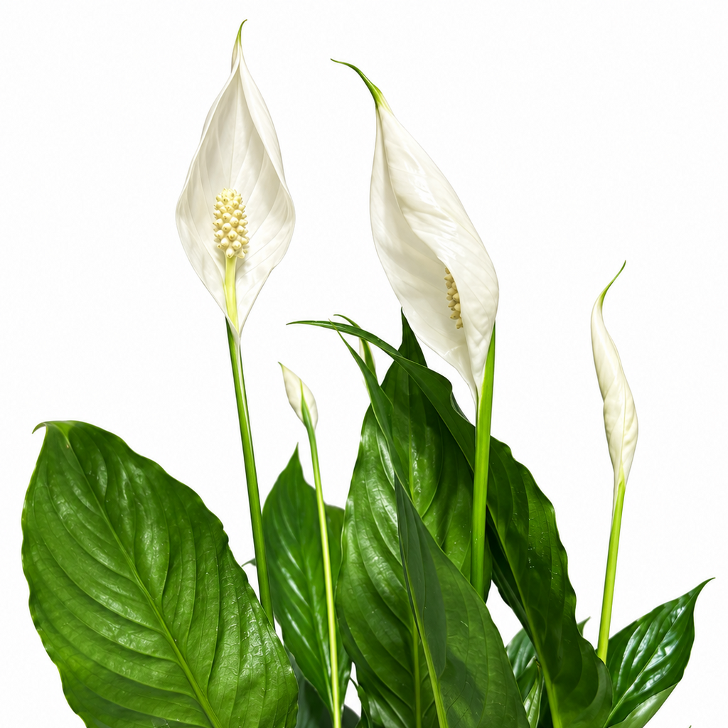 pathiphyllum con flores blancas, planta de interior verde, spathiphyllum 13 cm, lirio de paz maceta, planta tropical de interior, planta decorativa de interior