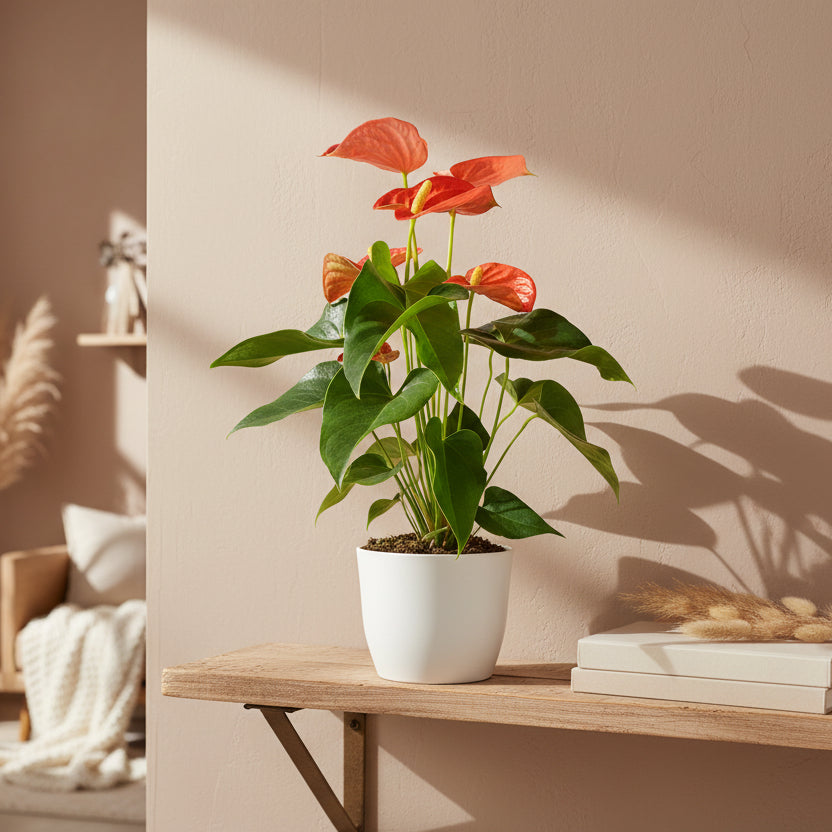 anthurium flor naranja en maceta