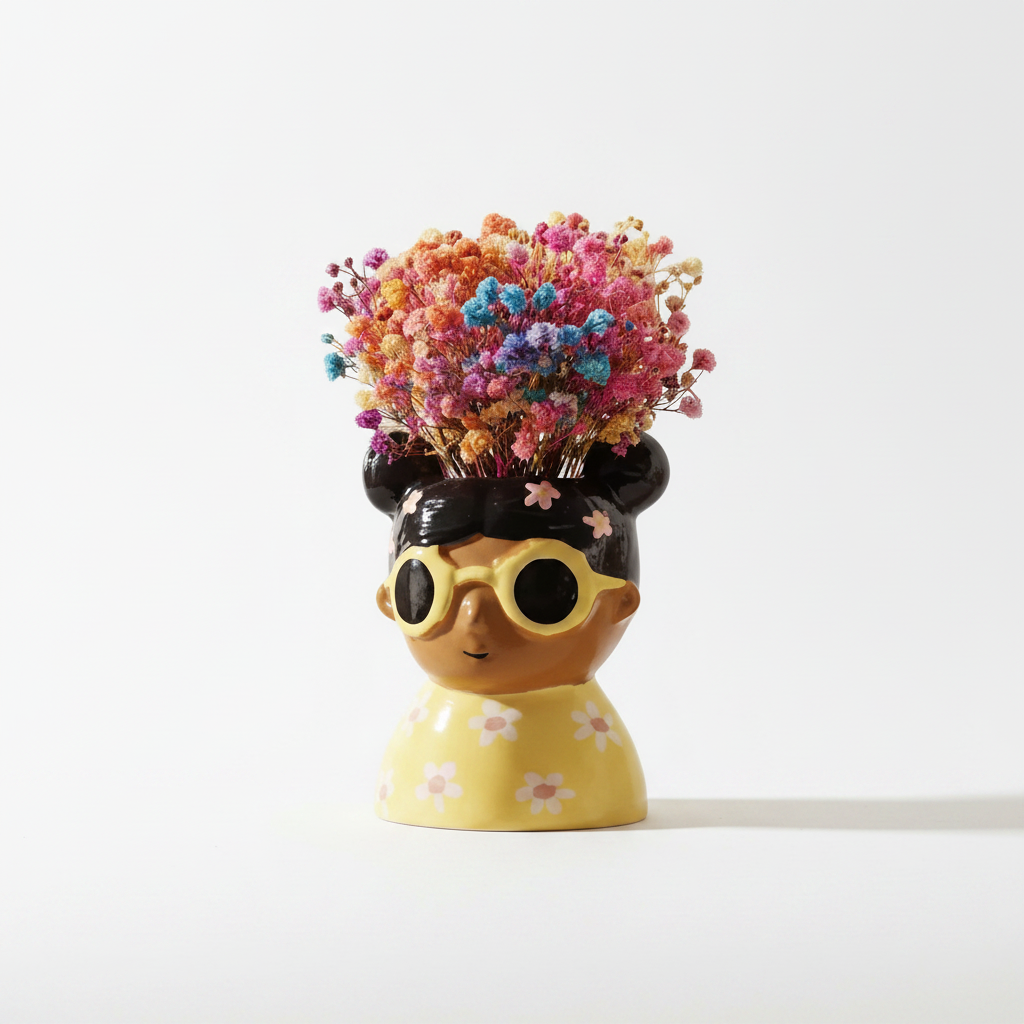 Vasetto Bambina Primavera + Bouquet di Fiori Stabilizzati