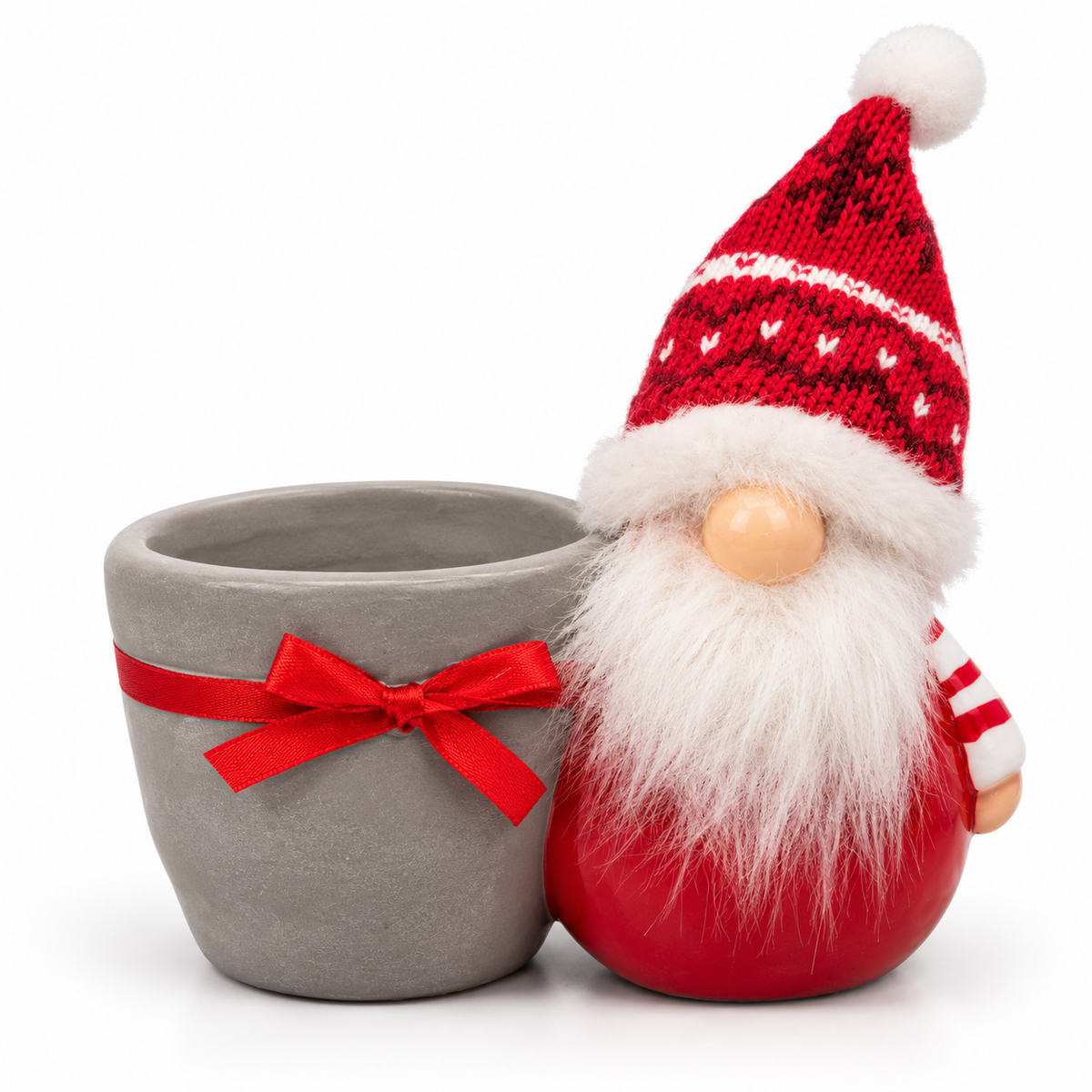 acetero gnomo navideño 6 cm, macetero de cerámica con diseño de gnomo, maceta navideña decorativa, macetero pequeño para suculentas