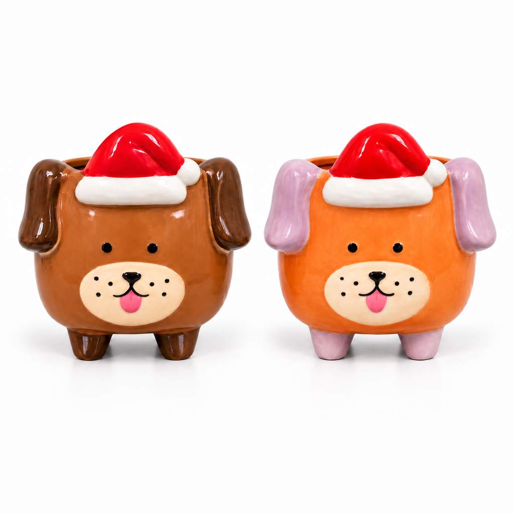Macetero perrito navideño 6 cm, maceta de perro para Navidad, macetero decorativo con diseño de cachorro